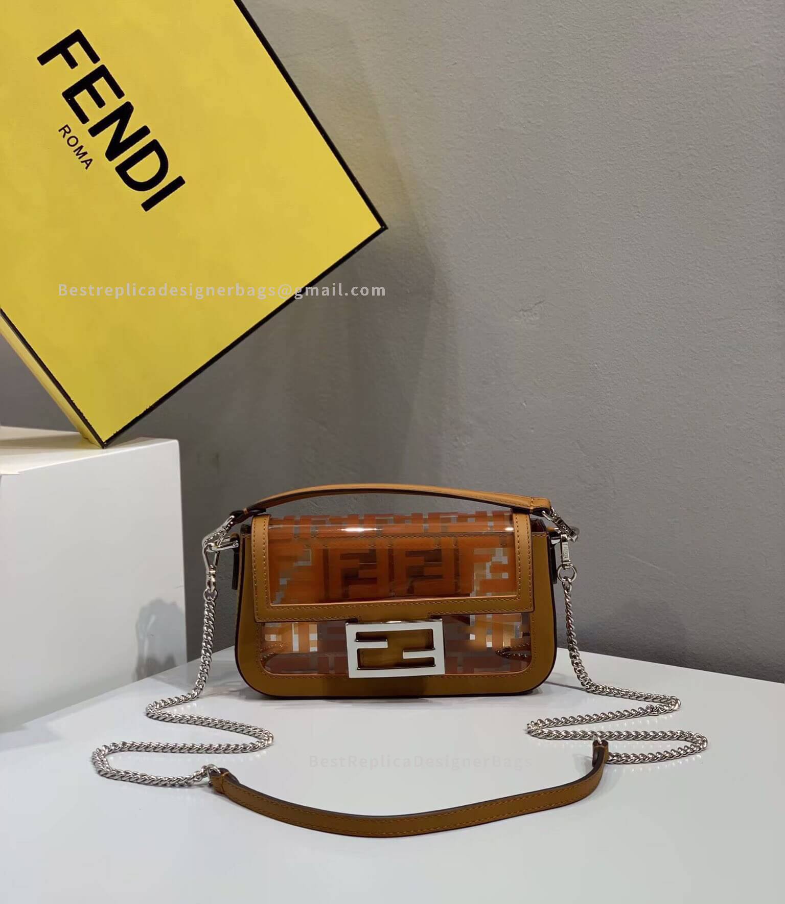 Fendi Baguette Mini Brown Leather Bag SHW 0502S